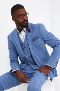 Joe Browns Classic Light Blue Check Contrast Lining Smart Suit Blazer -Joe Browns Store m5059953110484 blue xl 5