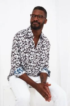 Joe Browns Monochrome Pansy Floral Print Button Down Long Sleeve Shirt