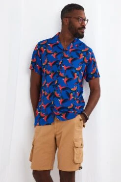 Joe Browns Bold Parrot Print Open Flat Collar Short Sleeve Casual Shirt