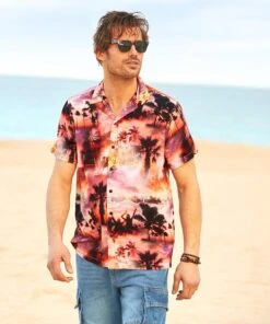Joe Browns Summer Sunset Palm Print Open Flat Collar Short Sleeve Casual Shirt