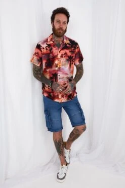 Joe Browns Summer Sunset Palm Print Open Flat Collar Short Sleeve Casual Shirt -Joe Browns Store m5059953113362 orange xl 2