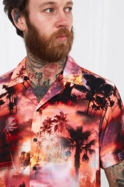 Joe Browns Summer Sunset Palm Print Open Flat Collar Short Sleeve Casual Shirt -Joe Browns Store m5059953113362 orange xl 4