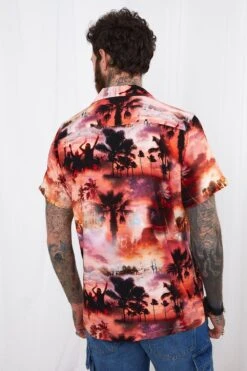 Joe Browns Summer Sunset Palm Print Open Flat Collar Short Sleeve Casual Shirt -Joe Browns Store m5059953113362 orange xl 5