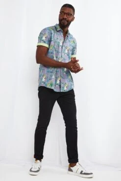 Joe Browns Tropical Leaf Bird Print Short Sleeve Shirt -Joe Browns Store m5059953113546 grey xl 2