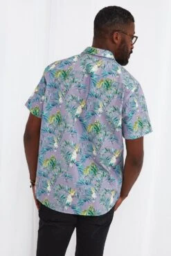 Joe Browns Tropical Leaf Bird Print Short Sleeve Shirt -Joe Browns Store m5059953113546 grey xl 3