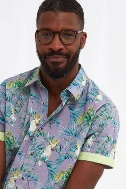 Joe Browns Tropical Leaf Bird Print Short Sleeve Shirt -Joe Browns Store m5059953113546 grey xl 4