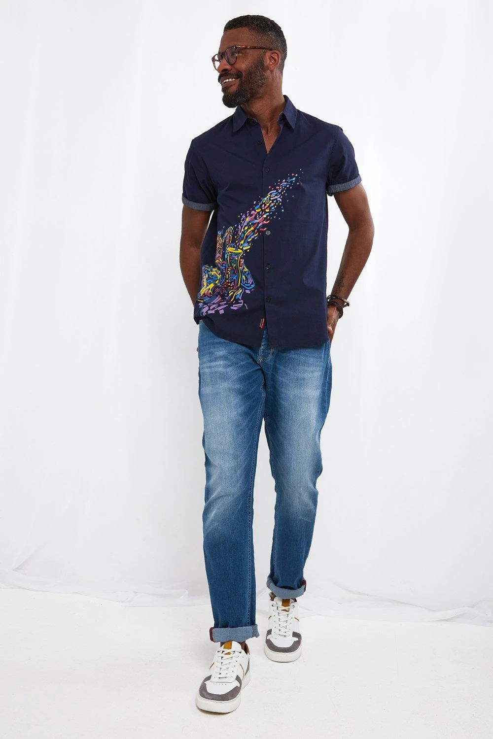 Joe Browns Colourful Saxophone Music Print Short Sleeve Shirt 5 Joe Browns Colourful Saxophone Music Print Short Sleeve Shirt - Image 3