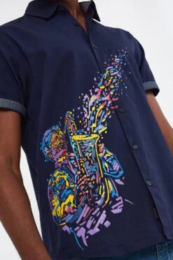 Joe Browns Colourful Saxophone Music Print Short Sleeve Shirt 11 Joe Browns Colourful Saxophone Music Print Short Sleeve Shirt -Joe Browns Store m5059953114451 navy xl 3
