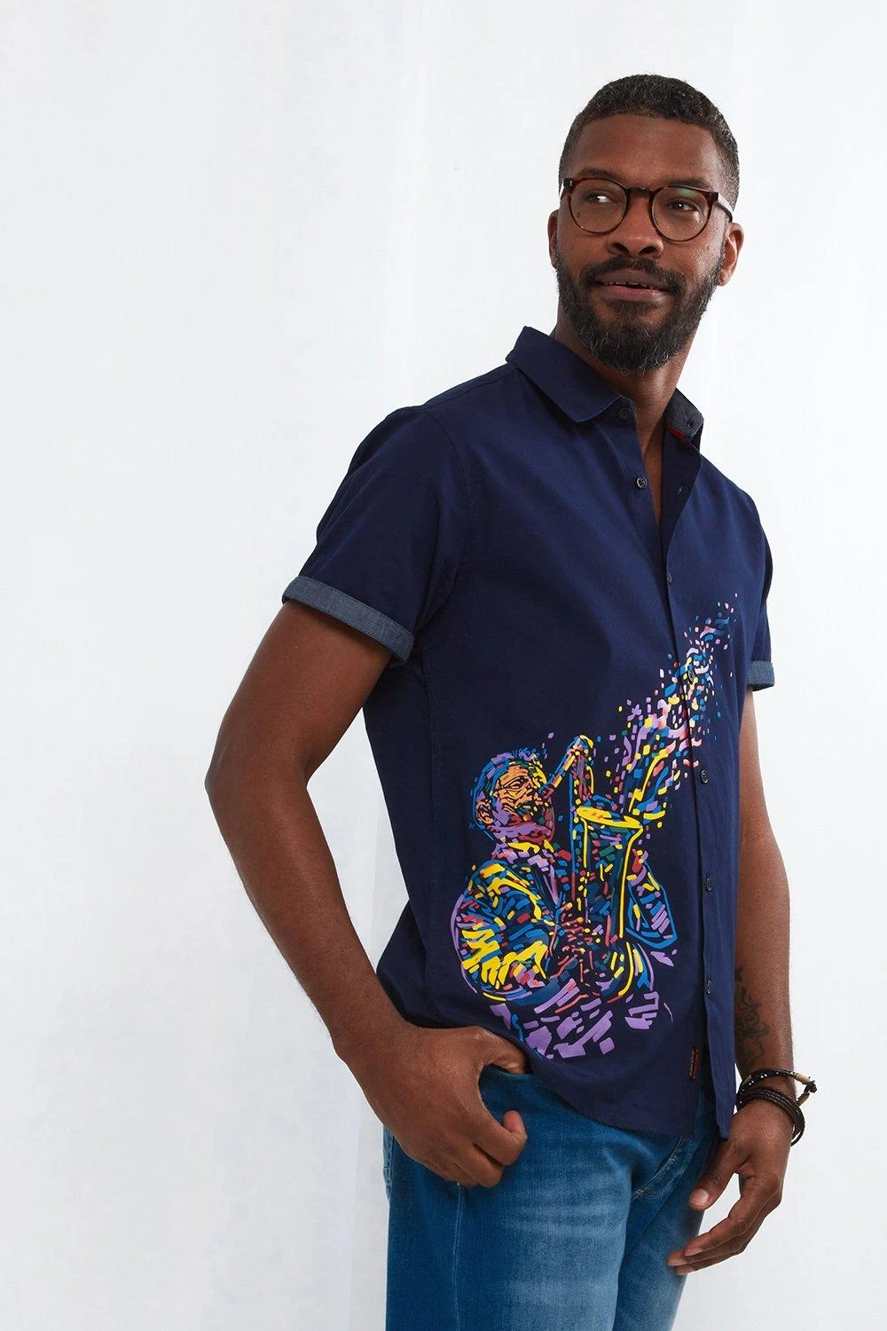 Joe Browns Colourful Saxophone Music Print Short Sleeve Shirt 8 Joe Browns Colourful Saxophone Music Print Short Sleeve Shirt - Image 6