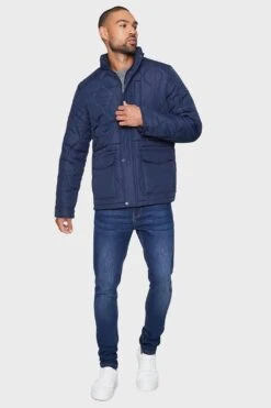Threadbare 'Weeping' Funnel Neck Quilted Jacket -Joe Browns Store m7625914010858 navy xl 2