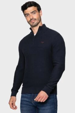 Threadbare 'Knipe' Cotton Zip Neck Jumper