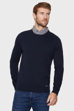 Threadbare 'Gibbs' Crew Neck Cotton Jumper With Mock Shirt Collar