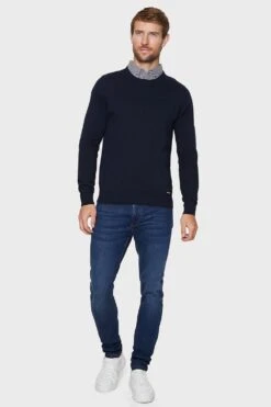 Threadbare 'Gibbs' Crew Neck Cotton Jumper With Mock Shirt Collar -Joe Browns Store m7625914025302 navy xl 2