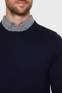 Threadbare 'Gibbs' Crew Neck Cotton Jumper With Mock Shirt Collar -Joe Browns Store m7625914025302 navy xl 3