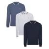 Threadbare 3 Pack 'Port' Long Sleeve Polo Shirts -Joe Browns Store m7625914053183 navy xl