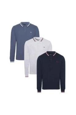 Threadbare 3 Pack 'Port' Long Sleeve Polo Shirts