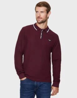 Threadbare 3 Pack Cotton 'Mateo' Long Sleeve Polo Shirts -Joe Browns Store m7625914053886 burgundy xl 3