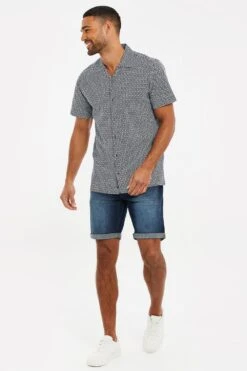 Threadbare 'Raphael' Cotton Print Short Sleeve Shirt -Joe Browns Store m7625914123299 navy xl 2