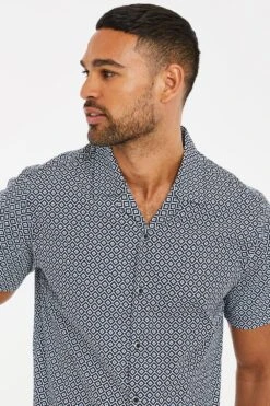 Threadbare 'Raphael' Cotton Print Short Sleeve Shirt -Joe Browns Store m7625914123299 navy xl 3