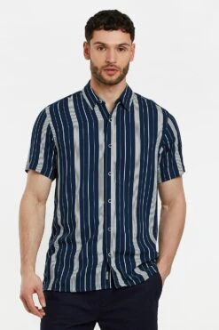 Threadbare 'Davinci' Vertical Striped Short Sleeve Shirt