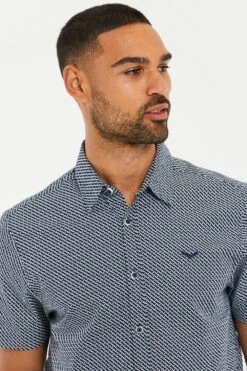 Threadbare 'Michelangelo' Cotton Geometric Print Short Sleeve Shirt -Joe Browns Store m7625914123503 navy xl 3