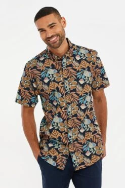 Threadbare 'Yucca' Cotton Tropical Print Short Sleeve Shirt