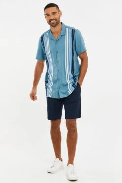 Threadbare 'Tenpin' Revere Collar Short Sleeve Striped Shirt -Joe Browns Store m7625914124128 duck20egg20blue xl 2