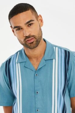 Threadbare 'Tenpin' Revere Collar Short Sleeve Striped Shirt -Joe Browns Store m7625914124128 duck20egg20blue xl 3