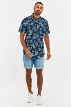 Threadbare 'Wisteria' Cotton Tropical Print Short Sleeve Shirt -Joe Browns Store m7625914124357 navy xl 2