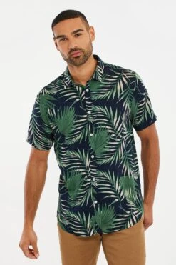 Threadbare 'Arecales' Short Sleeve Tropical Print Shirt