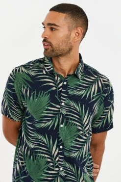Threadbare 'Arecales' Short Sleeve Tropical Print Shirt -Joe Browns Store m7625914126962 black xl 3