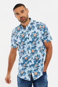 Threadbare 'Bellis' Cotton Tropical Print Short Sleeve Shirt