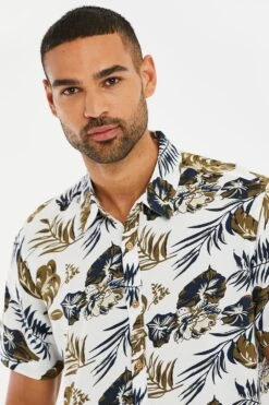 Threadbare 'Sharp' Short Sleeve Tropical Print Shirt -Joe Browns Store m7625914127716 stone xl 3