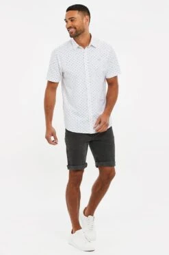 Threadbare 'Leonardo' Cotton Diamond Print Short Sleeve Shirt -Joe Browns Store m7625914130709 white xl 2