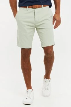 Threadbare 'Conta' Cotton Turn-Up Chino Shorts With Woven Belt