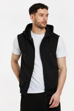 Threadbare 'Caramel' Sleeveless Zip-Through Cotton Blend Hoody