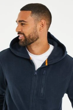 Threadbare 'Rueben' Micro Fleece Zip Through Hoodie -Joe Browns Store m7625914165619 navy xl 3