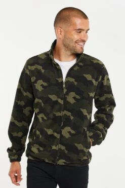Threadbare 'Fowler' Camo Print Borg Zip Through Fleece