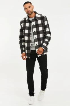 Threadbare 'Miskell' Borg Button Through Check Shacket -Joe Browns Store m7625914167941 black xl 2