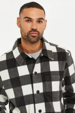 Threadbare 'Miskell' Borg Button Through Check Shacket -Joe Browns Store m7625914167941 black xl 3