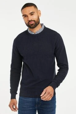 Threadbare 'Andy' Crew Neck Cotton Jumper With Mock Shirt Collar