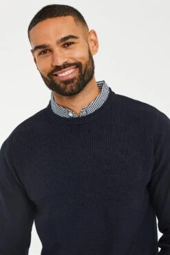 Threadbare 'Andy' Crew Neck Cotton Jumper With Mock Shirt Collar -Joe Browns Store m7625914174307 navy xl 2
