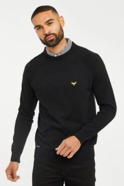 Threadbare 'Pecan' Crew Neck Cotton Jumper With Mock Shirt Collar
