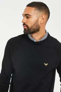 Threadbare 'Pecan' Crew Neck Cotton Jumper With Mock Shirt Collar -Joe Browns Store m7625914176776 black xl 2