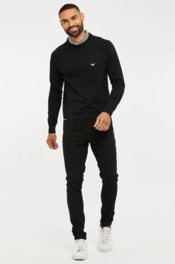 Threadbare 'Pecan' Crew Neck Cotton Jumper With Mock Shirt Collar -Joe Browns Store m7625914176776 black xl 3