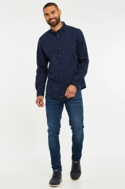 Threadbare 'Trim' Geometric Print Long Sleeve Shirt -Joe Browns Store m7625914185495 mid20navy xl 2