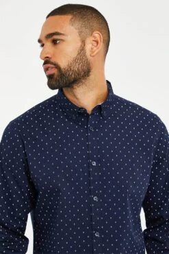 Threadbare 'Trim' Geometric Print Long Sleeve Shirt -Joe Browns Store m7625914185495 mid20navy xl 3