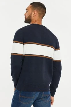 Threadbare 'Greenwich' Cotton Colourblock Crew Neck Jumper -Joe Browns Store m7625914191458 navy xl 1