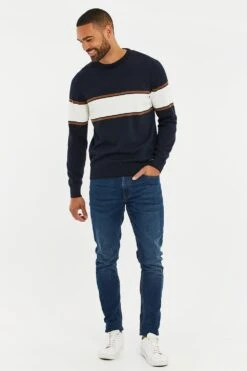 Threadbare 'Greenwich' Cotton Colourblock Crew Neck Jumper -Joe Browns Store m7625914191458 navy xl 2