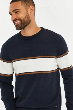 Threadbare 'Greenwich' Cotton Colourblock Crew Neck Jumper -Joe Browns Store m7625914191458 navy xl 3